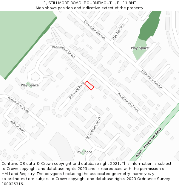 1, STILLMORE ROAD, BOURNEMOUTH, BH11 8NT: Location map and indicative extent of plot
