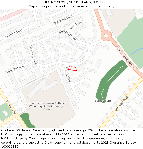 1, STIRLING CLOSE, SUNDERLAND, SR4 8RT: Location map and indicative extent of plot