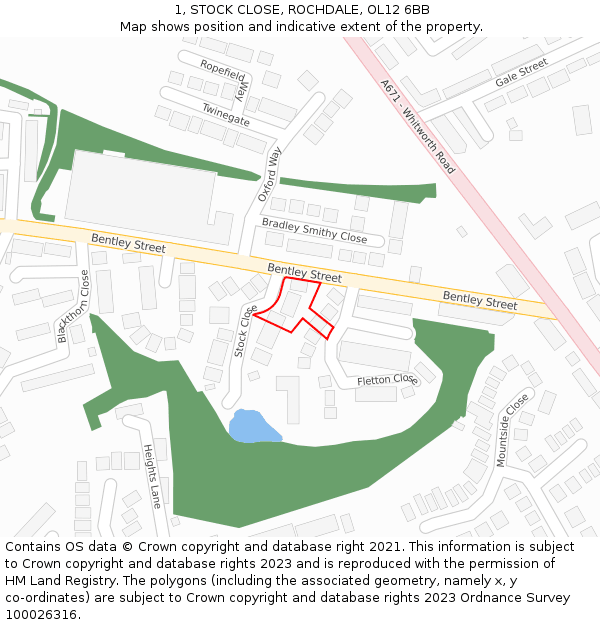 1, STOCK CLOSE, ROCHDALE, OL12 6BB: Location map and indicative extent of plot