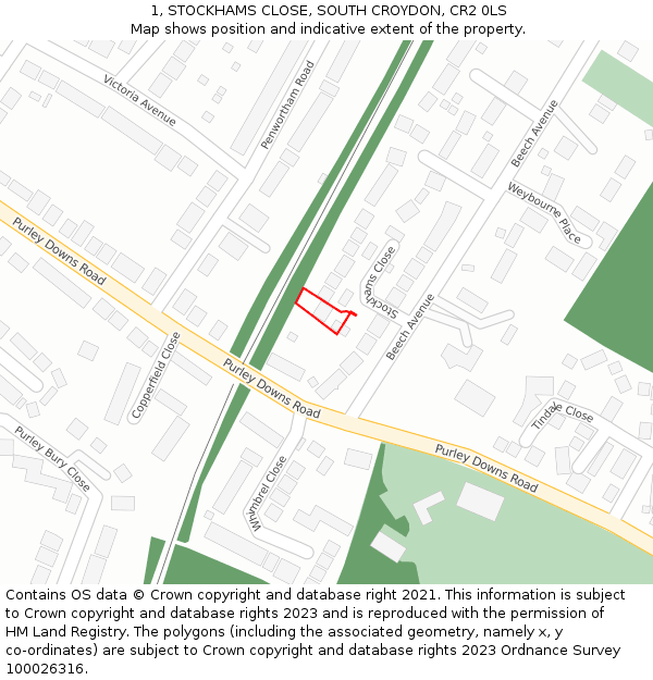 1, STOCKHAMS CLOSE, SOUTH CROYDON, CR2 0LS: Location map and indicative extent of plot