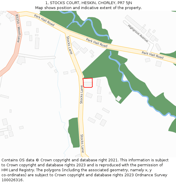 1, STOCKS COURT, HESKIN, CHORLEY, PR7 5JN: Location map and indicative extent of plot