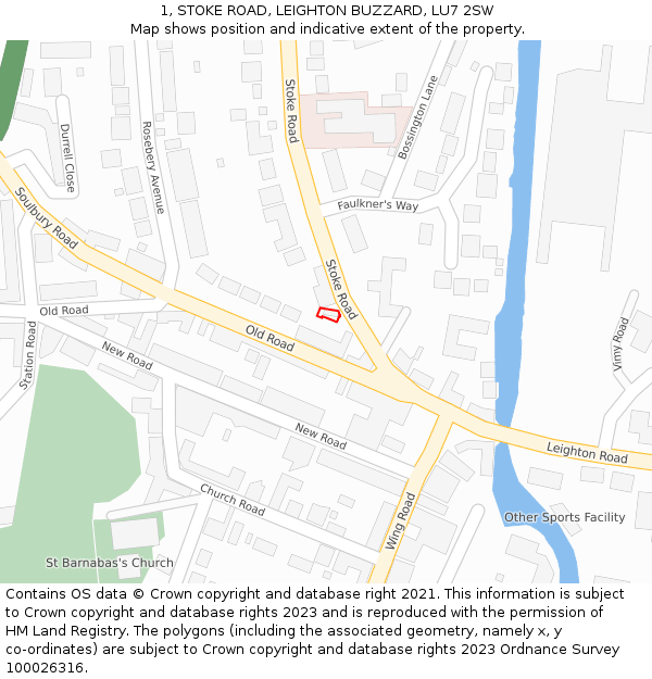 1, STOKE ROAD, LEIGHTON BUZZARD, LU7 2SW: Location map and indicative extent of plot