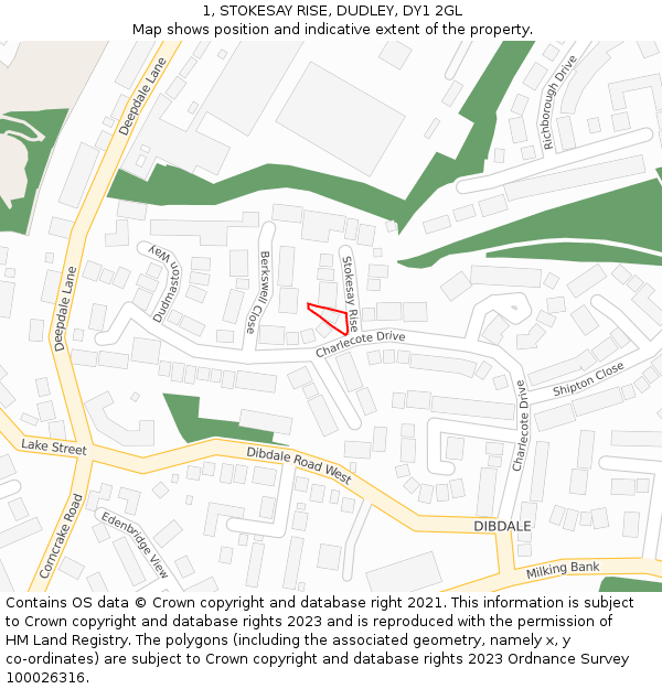 1, STOKESAY RISE, DUDLEY, DY1 2GL: Location map and indicative extent of plot