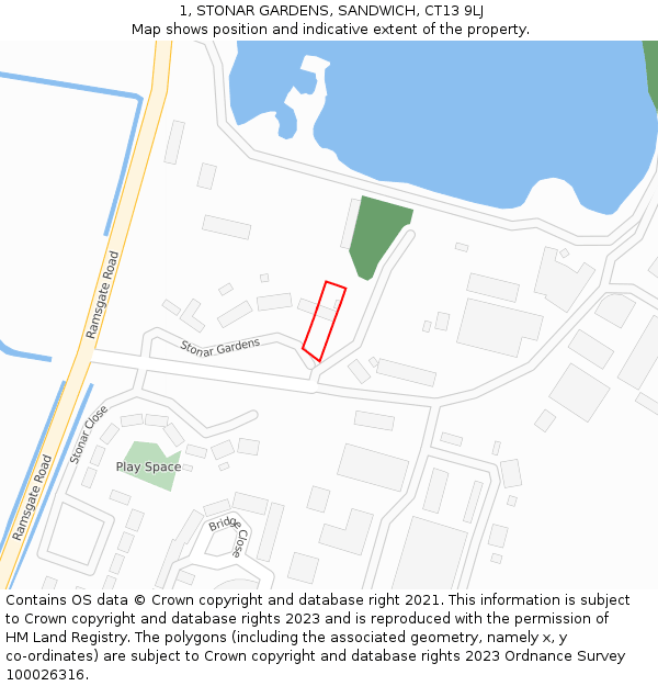 1, STONAR GARDENS, SANDWICH, CT13 9LJ: Location map and indicative extent of plot