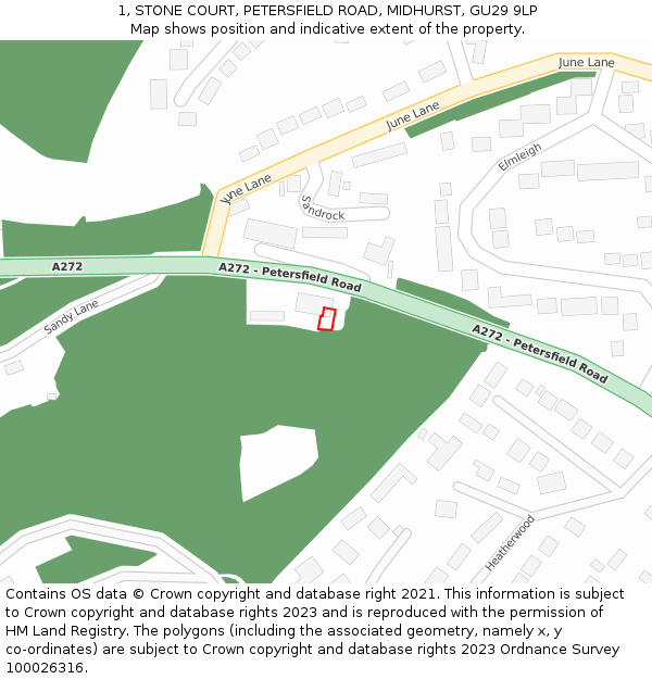 1, STONE COURT, PETERSFIELD ROAD, MIDHURST, GU29 9LP: Location map and indicative extent of plot