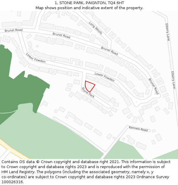 1, STONE PARK, PAIGNTON, TQ4 6HT: Location map and indicative extent of plot
