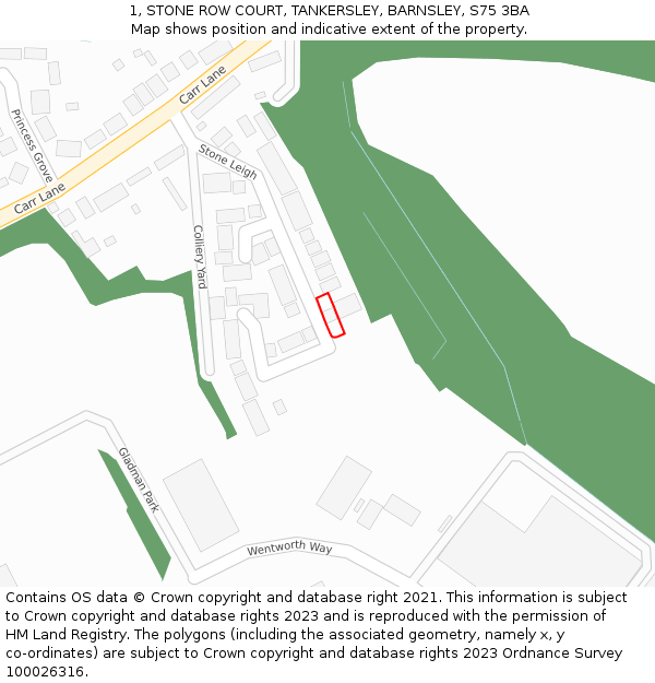 1, STONE ROW COURT, TANKERSLEY, BARNSLEY, S75 3BA: Location map and indicative extent of plot