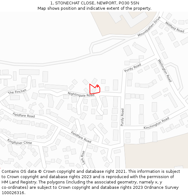 1, STONECHAT CLOSE, NEWPORT, PO30 5SN: Location map and indicative extent of plot