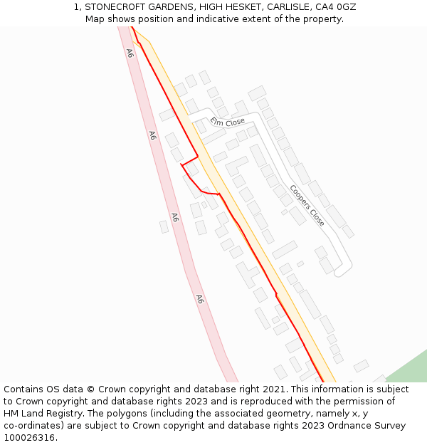 1, STONECROFT GARDENS, HIGH HESKET, CARLISLE, CA4 0GZ: Location map and indicative extent of plot