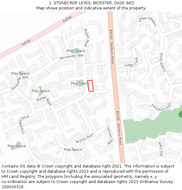 1, STONECROP LEYES, BICESTER, OX26 3WZ: Location map and indicative extent of plot