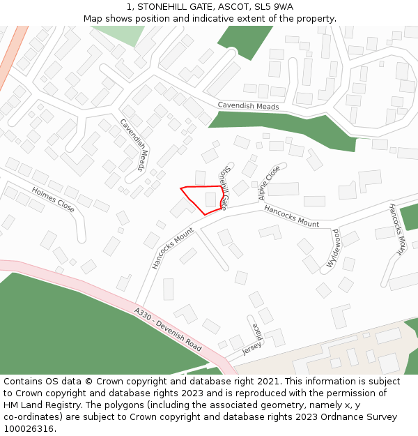 1, STONEHILL GATE, ASCOT, SL5 9WA: Location map and indicative extent of plot