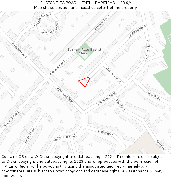 1, STONELEA ROAD, HEMEL HEMPSTEAD, HP3 9JY: Location map and indicative extent of plot