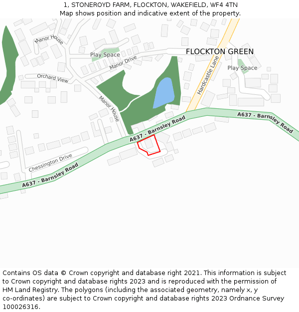 1, STONEROYD FARM, FLOCKTON, WAKEFIELD, WF4 4TN: Location map and indicative extent of plot