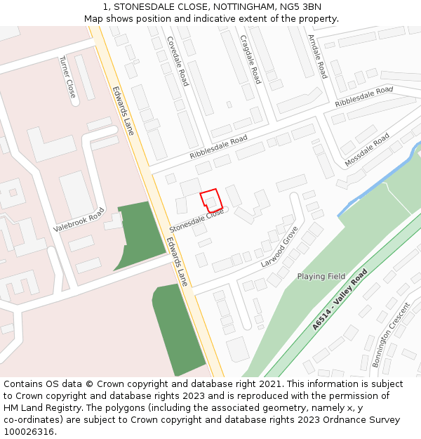 1, STONESDALE CLOSE, NOTTINGHAM, NG5 3BN: Location map and indicative extent of plot