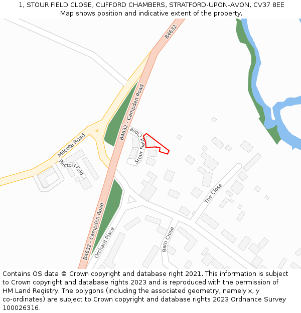 1, STOUR FIELD CLOSE, CLIFFORD CHAMBERS, STRATFORD-UPON-AVON, CV37 8EE: Location map and indicative extent of plot