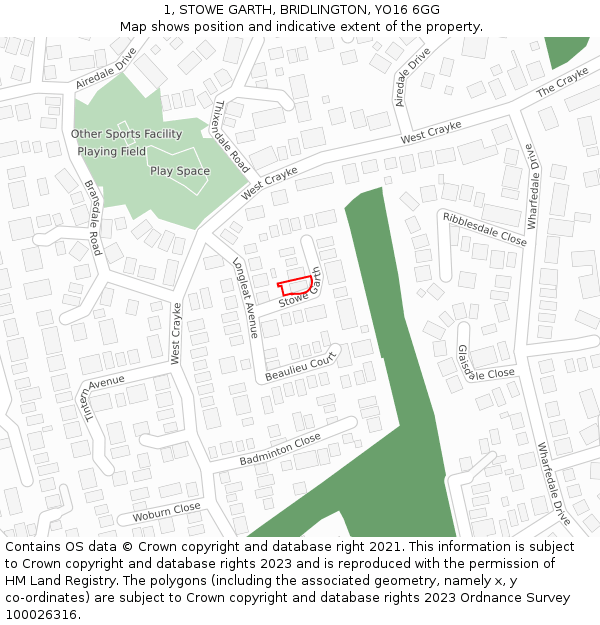 1, STOWE GARTH, BRIDLINGTON, YO16 6GG: Location map and indicative extent of plot
