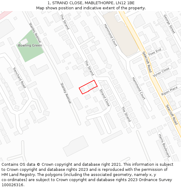 1, STRAND CLOSE, MABLETHORPE, LN12 1BE: Location map and indicative extent of plot