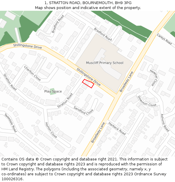 1, STRATTON ROAD, BOURNEMOUTH, BH9 3PG: Location map and indicative extent of plot