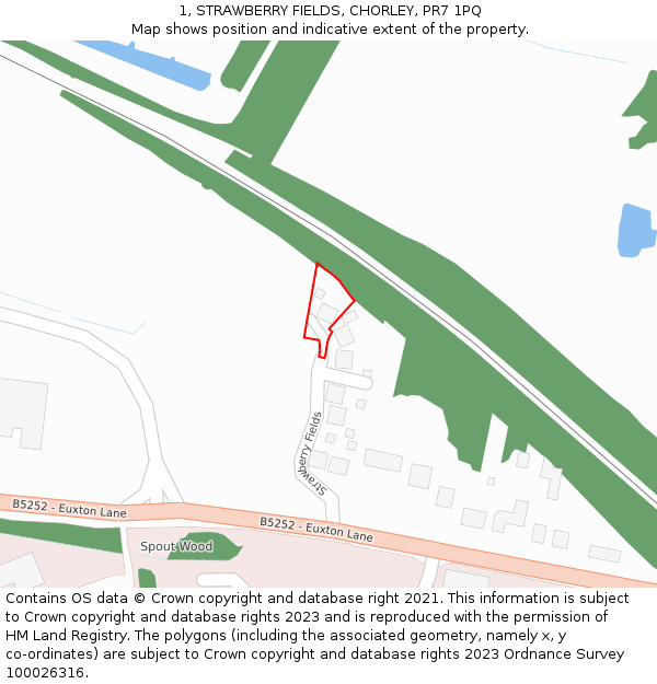 1, STRAWBERRY FIELDS, CHORLEY, PR7 1PQ: Location map and indicative extent of plot