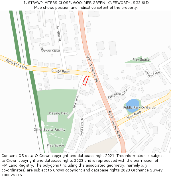 1, STRAWPLAITERS CLOSE, WOOLMER GREEN, KNEBWORTH, SG3 6LD: Location map and indicative extent of plot