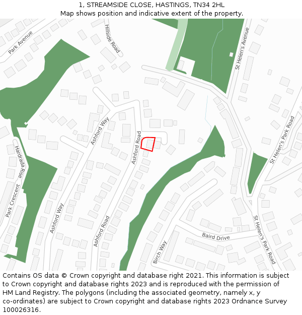 1, STREAMSIDE CLOSE, HASTINGS, TN34 2HL: Location map and indicative extent of plot