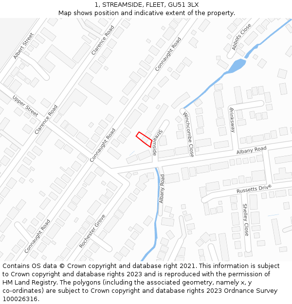 1, STREAMSIDE, FLEET, GU51 3LX: Location map and indicative extent of plot