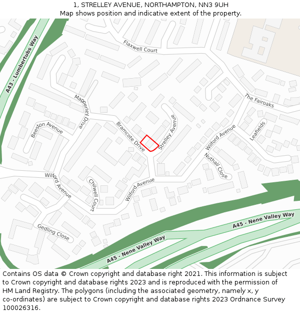 1, STRELLEY AVENUE, NORTHAMPTON, NN3 9UH: Location map and indicative extent of plot