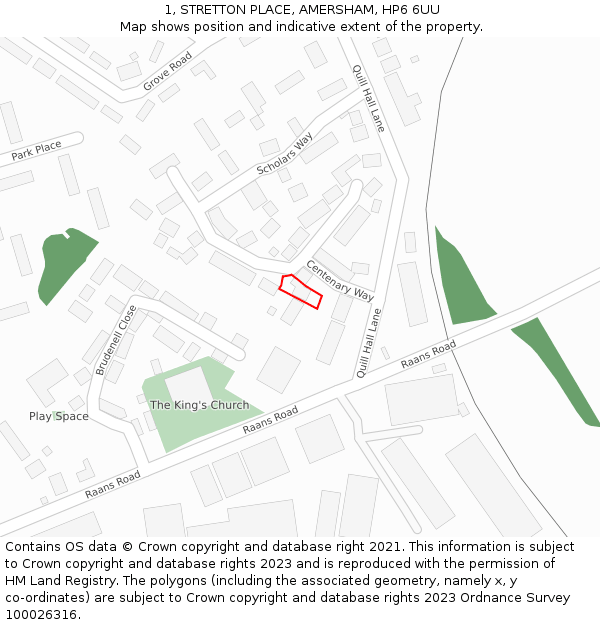 1, STRETTON PLACE, AMERSHAM, HP6 6UU: Location map and indicative extent of plot