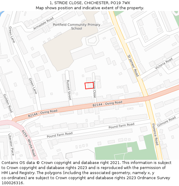 1, STRIDE CLOSE, CHICHESTER, PO19 7WX: Location map and indicative extent of plot