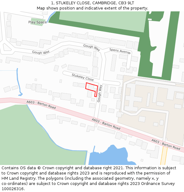 1, STUKELEY CLOSE, CAMBRIDGE, CB3 9LT: Location map and indicative extent of plot
