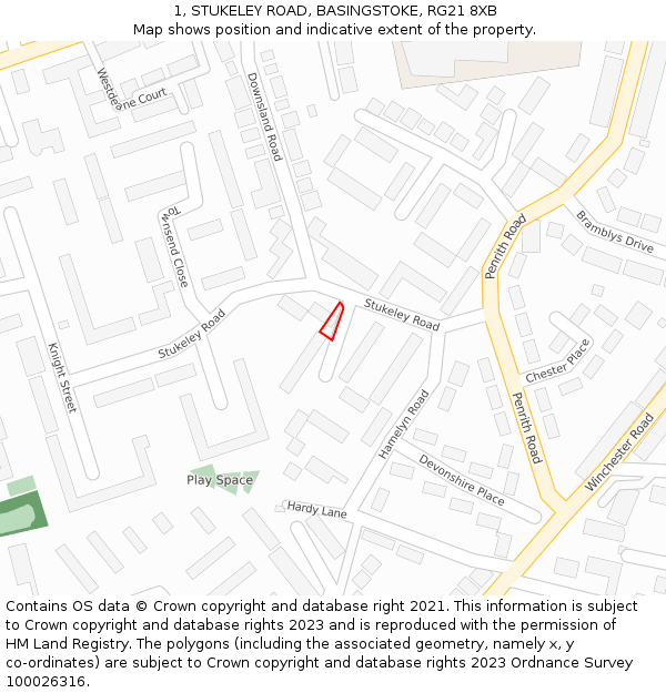 1, STUKELEY ROAD, BASINGSTOKE, RG21 8XB: Location map and indicative extent of plot