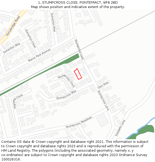 1, STUMPCROSS CLOSE, PONTEFRACT, WF8 2BD: Location map and indicative extent of plot