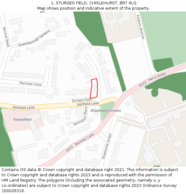 1, STURGES FIELD, CHISLEHURST, BR7 6LG: Location map and indicative extent of plot