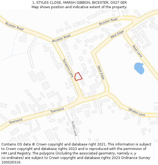 1, STYLES CLOSE, MARSH GIBBON, BICESTER, OX27 0ER: Location map and indicative extent of plot