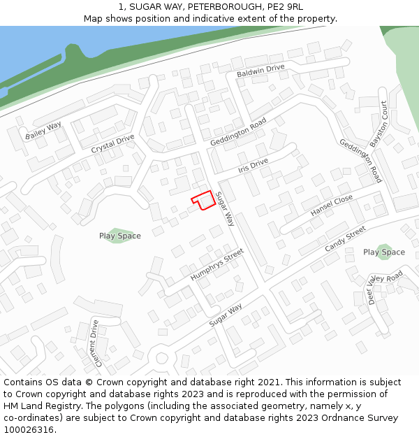 1, SUGAR WAY, PETERBOROUGH, PE2 9RL: Location map and indicative extent of plot