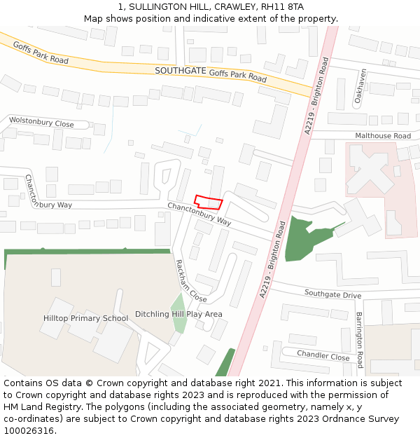 1, SULLINGTON HILL, CRAWLEY, RH11 8TA: Location map and indicative extent of plot