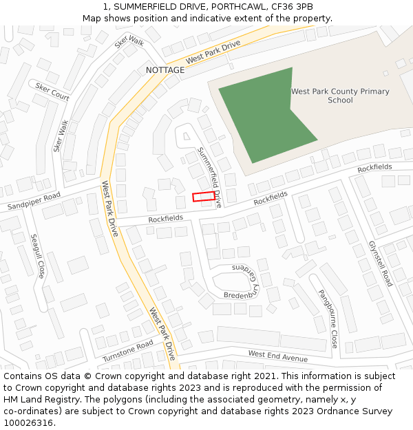 1, SUMMERFIELD DRIVE, PORTHCAWL, CF36 3PB: Location map and indicative extent of plot