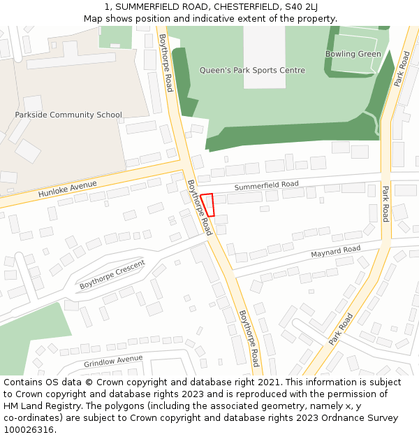 1, SUMMERFIELD ROAD, CHESTERFIELD, S40 2LJ: Location map and indicative extent of plot