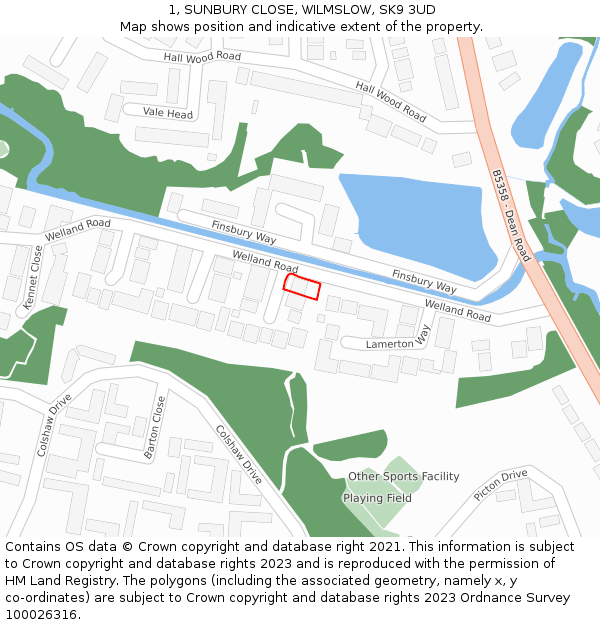 1, SUNBURY CLOSE, WILMSLOW, SK9 3UD: Location map and indicative extent of plot