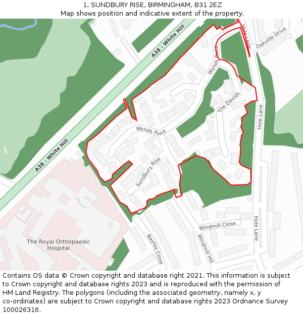 1, SUNDBURY RISE, BIRMINGHAM, B31 2EZ: Location map and indicative extent of plot