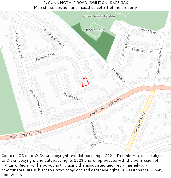 1, SUNNINGDALE ROAD, SWINDON, SN25 3AX: Location map and indicative extent of plot