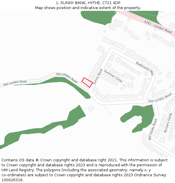 1, SUNNY BANK, HYTHE, CT21 4DP: Location map and indicative extent of plot