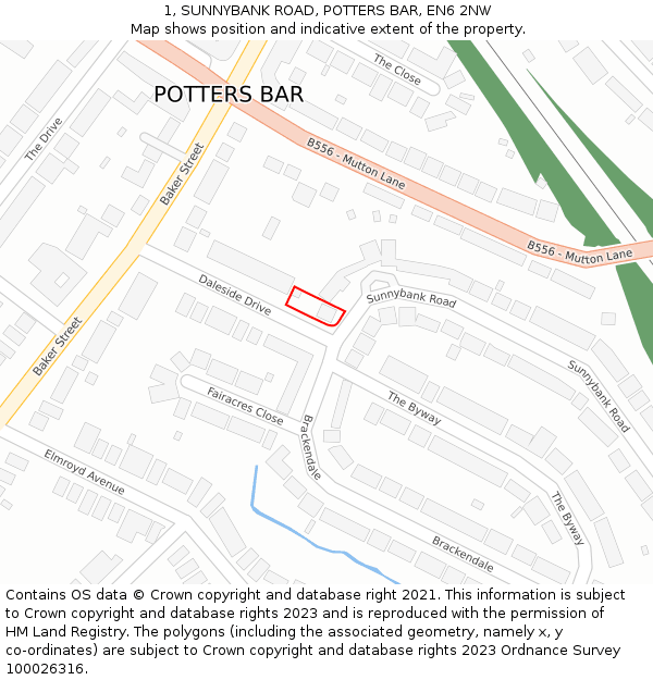 1, SUNNYBANK ROAD, POTTERS BAR, EN6 2NW: Location map and indicative extent of plot