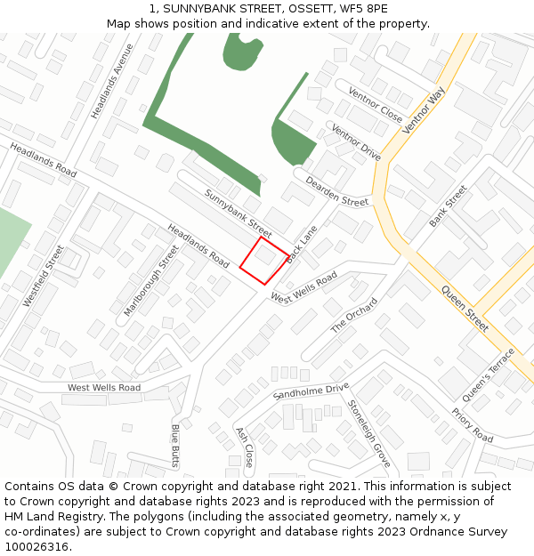 1, SUNNYBANK STREET, OSSETT, WF5 8PE: Location map and indicative extent of plot