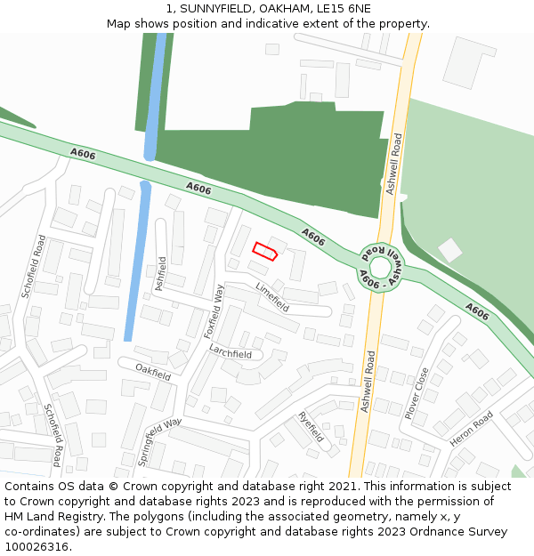 1, SUNNYFIELD, OAKHAM, LE15 6NE: Location map and indicative extent of plot