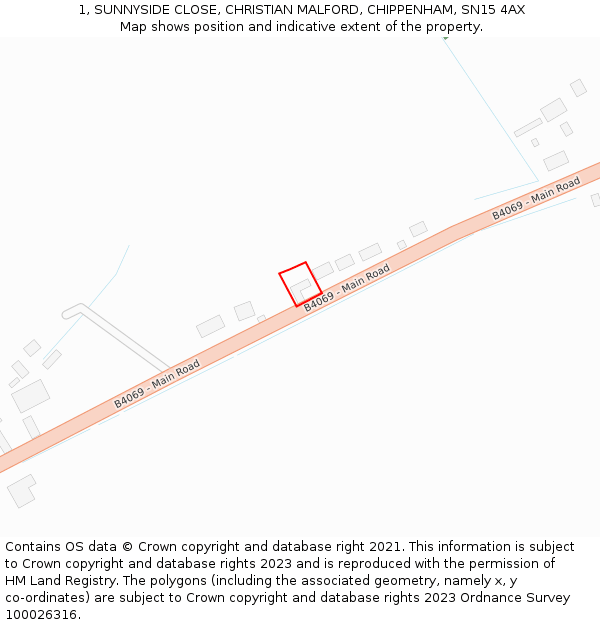 1, SUNNYSIDE CLOSE, CHRISTIAN MALFORD, CHIPPENHAM, SN15 4AX: Location map and indicative extent of plot