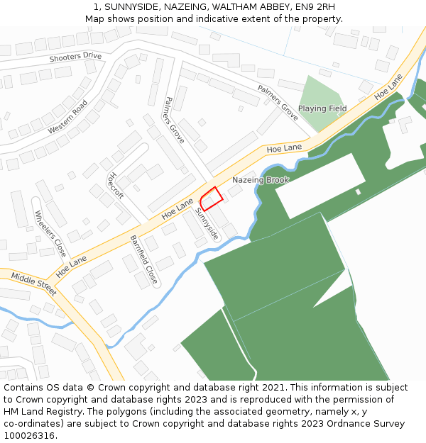 1, SUNNYSIDE, NAZEING, WALTHAM ABBEY, EN9 2RH: Location map and indicative extent of plot