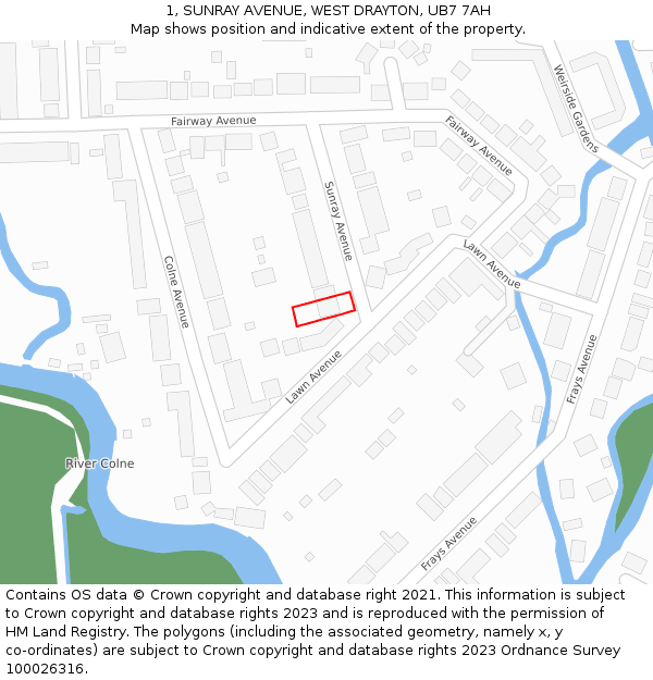 1, SUNRAY AVENUE, WEST DRAYTON, UB7 7AH: Location map and indicative extent of plot