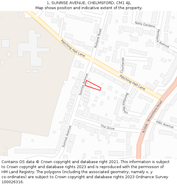 1, SUNRISE AVENUE, CHELMSFORD, CM1 4JL: Location map and indicative extent of plot