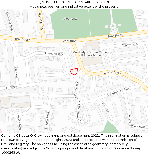 1, SUNSET HEIGHTS, BARNSTAPLE, EX32 8DH: Location map and indicative extent of plot